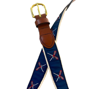 🥍 The Leather Man Lacrosse belt - Navy, red ribbon braided/leather, size 28🥍